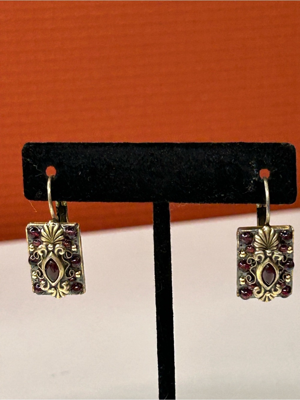 Michal Golan antique style garnet earrings